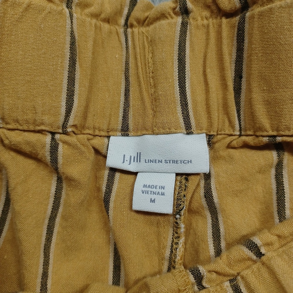 J Jill Pants Womens Medium Yellow Linen Wide Leg Belted Striped Stretch Preppy - Picture 3 of 9